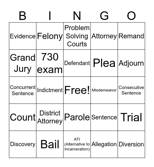 Court Word Bingo Card