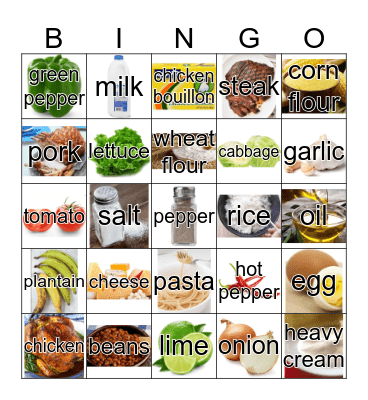 Food Vocabulary Bingo Card