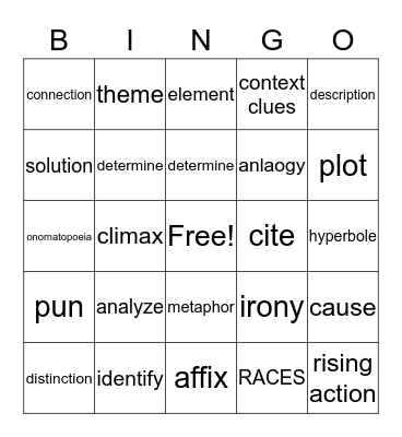 Academic Vocabulary Bingo Card