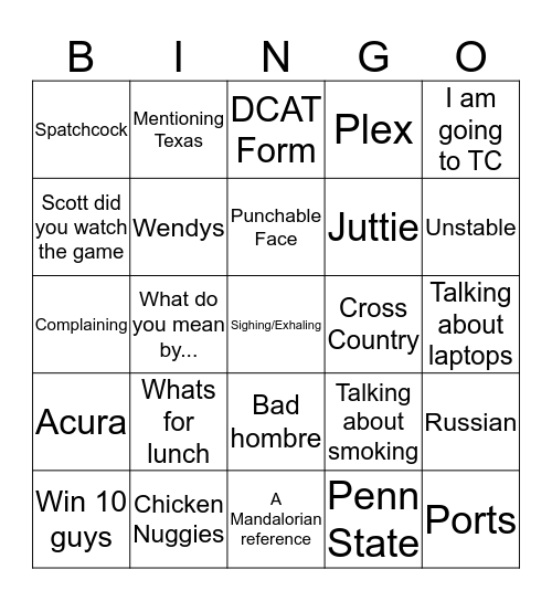 Kevin Bingo Card