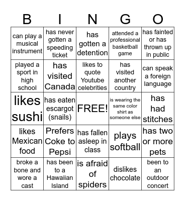 Find Someone Who... Bingo Card