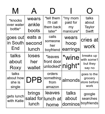 Maddi Bingo Card