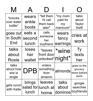 Maddi Bingo Card