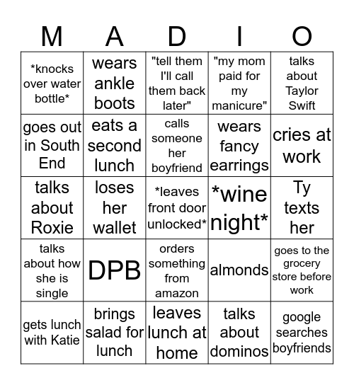 Maddi Bingo Card