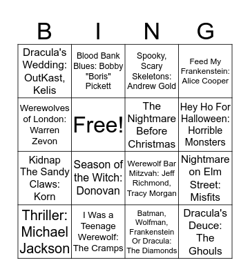 HALLOWEEN SONGS Bingo Card