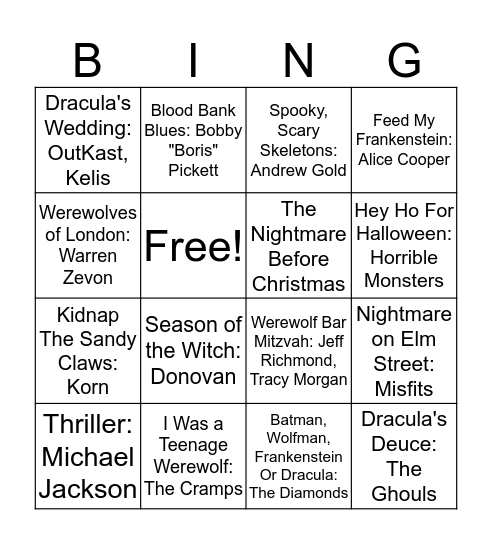 HALLOWEEN SONGS Bingo Card