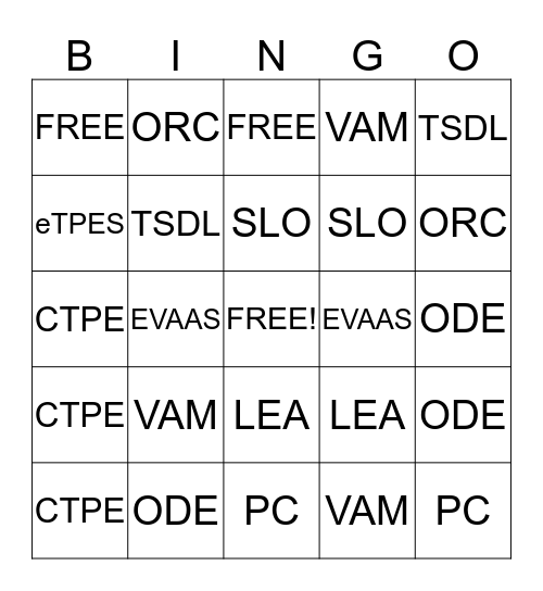 OTES Lingo Bingo Card
