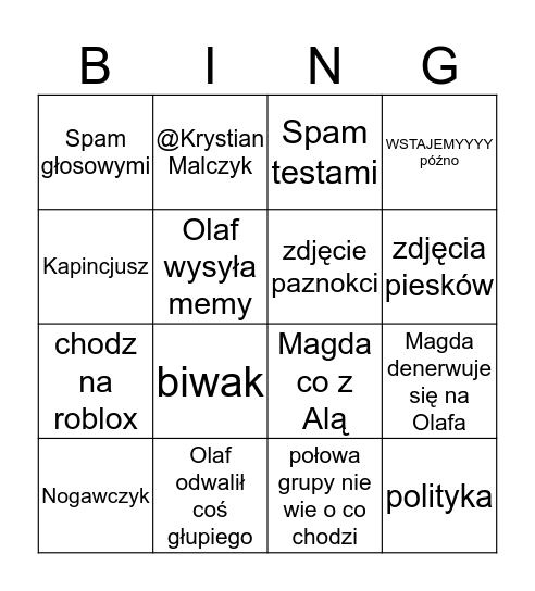 co sie na grupie dzieje2 Bingo Card