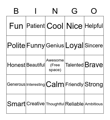 You're All Awesome Bingo Card