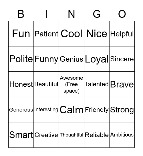 You're All Awesome Bingo Card