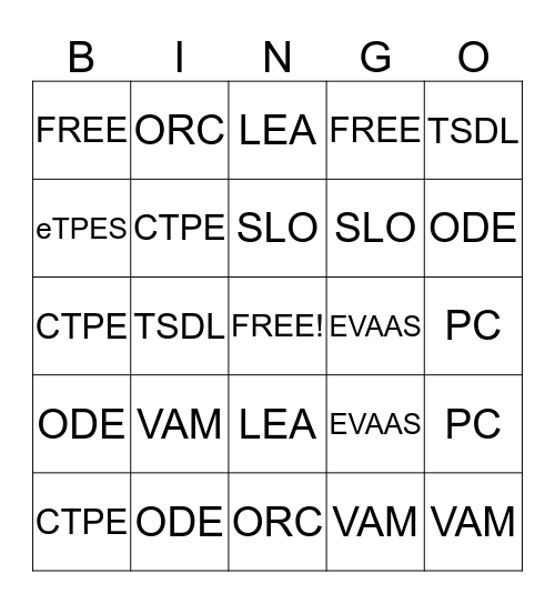 OTES Lingo Bingo Card
