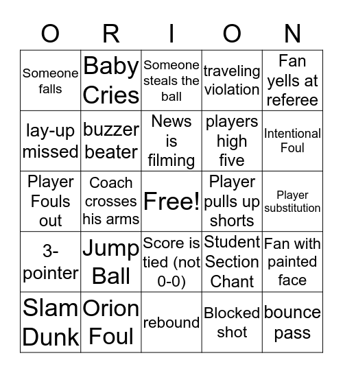Band Basketball Bingo Card