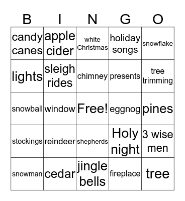 Cedar & Pines Christmas Bingo Card