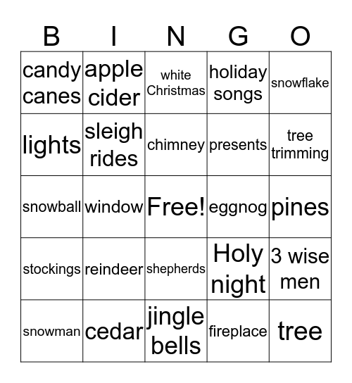 Cedar & Pines Christmas Bingo Card