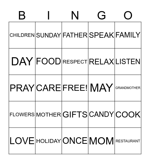 MOTHER'S DAY Bingo Card