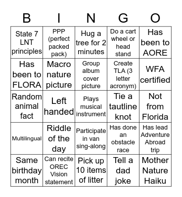 Odyssey 2020 BINGO Card