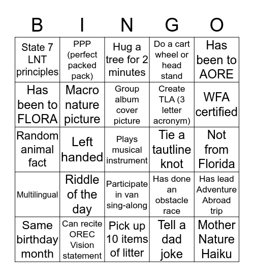 Odyssey 2020 BINGO Card