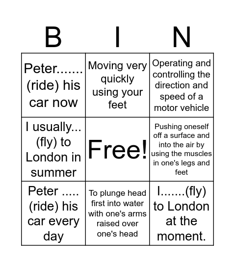 Unit 9. PRESENT CONTINUOUS AND SIMPLE. BE GOING TO. VERBS OF MOVEMENT. Bingo Card