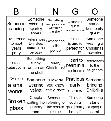 Traveler Christmas Party 2019 Bingo Card