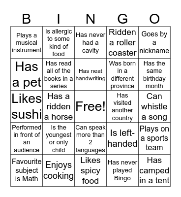 FAMILY TEAM BINGO Card