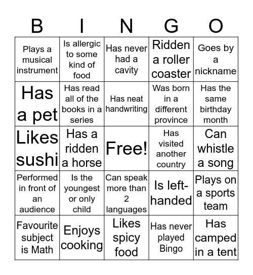 FAMILY TEAM BINGO Card