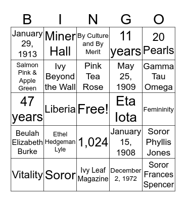 AKA Bingo Card
