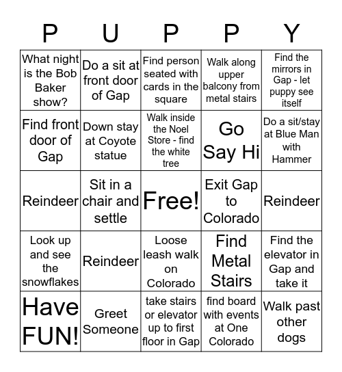 SGV Christmas Puppy Game Bingo Card