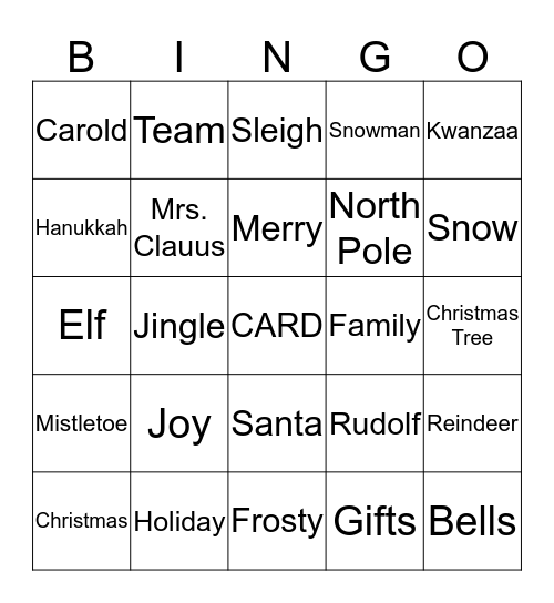 CARD Holiday Party 2019 Bingo Card