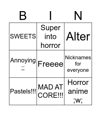 Rasperino Bingo Card