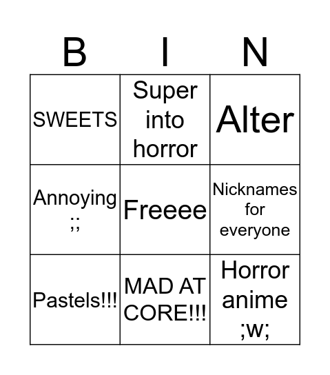 Rasperino Bingo Card