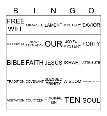 Religious Education Bingo Card