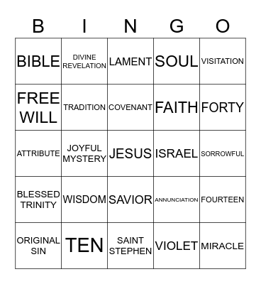 Religious Education Bingo Card