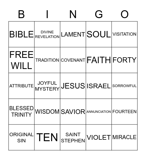 Religious Education Bingo Card