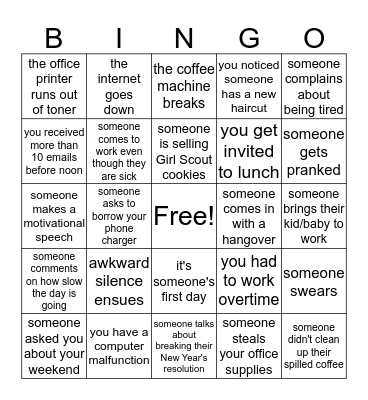 January 2020 Bingo Card