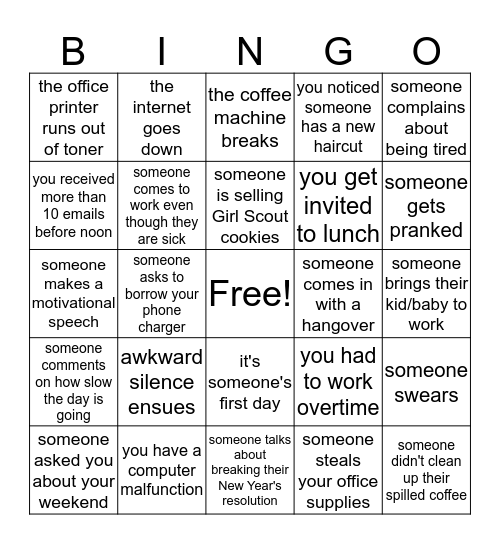 January 2020 Bingo Card