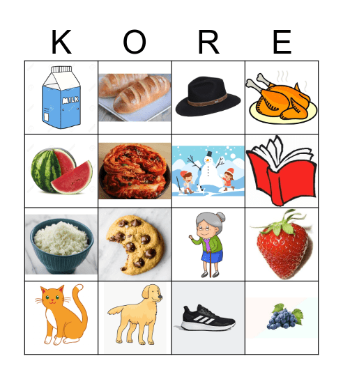 Korean Language Bingo Card