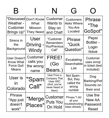 Tech Support Bingo Card