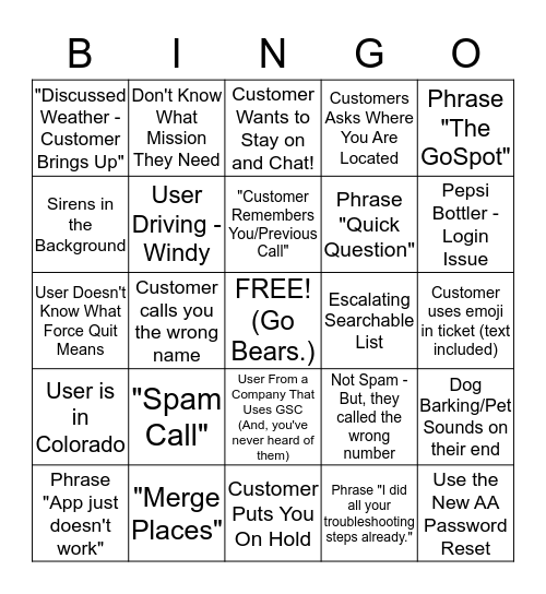 Tech Support Bingo Card