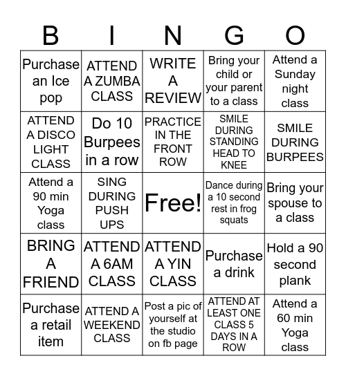New Student Bingo complete and get 20% off 2nd Month of Auto Pay Bingo Card