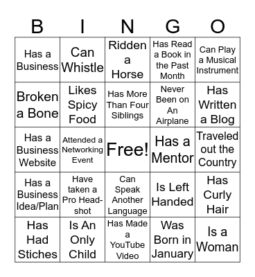 Meet Someone Who Bingo Card