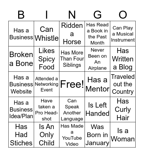 Meet Someone Who Bingo Card