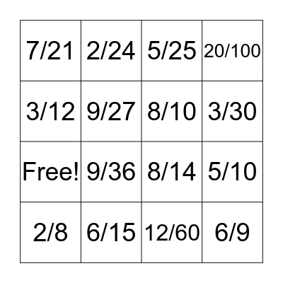 Equivalent Fraction BINGO Card