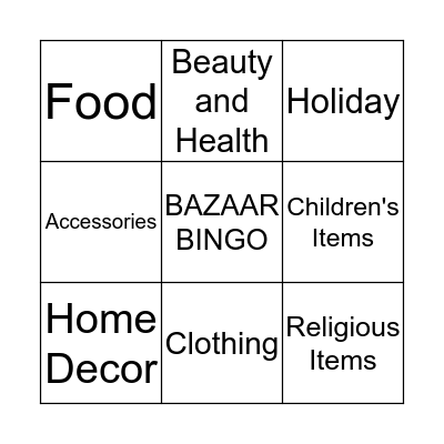 Bazaar Bingo Card