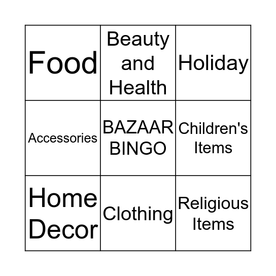 Bazaar Bingo Card