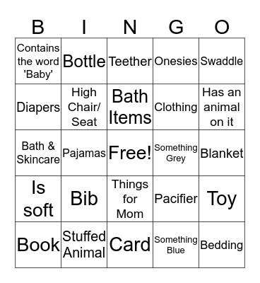 Baby Shower Present Bingo  Bingo Card