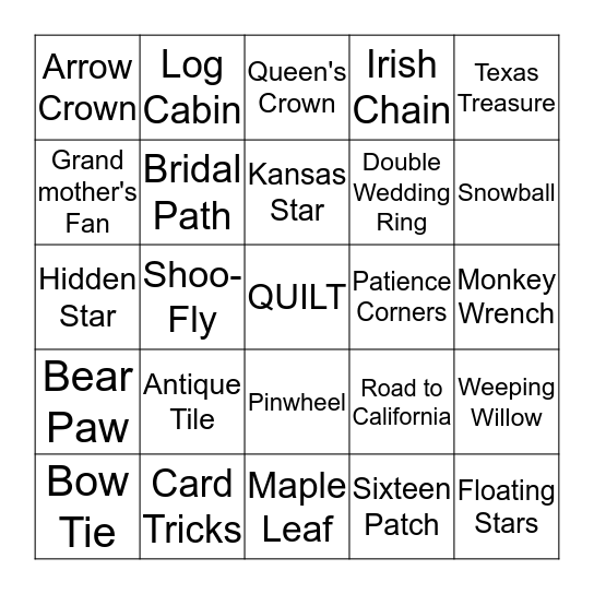 Quilt Block Bingo Card
