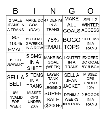 Bootlegger Bingo Card