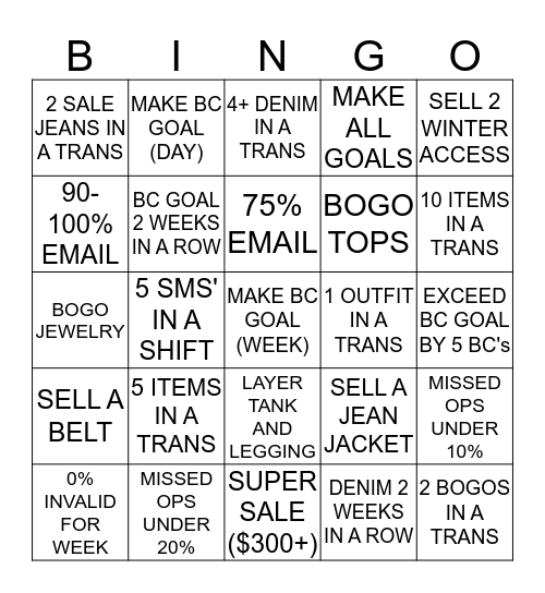 Bootlegger Bingo Card