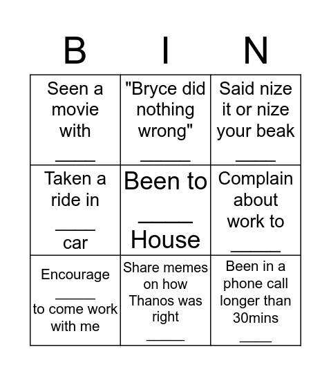 Me Bingo  Bingo Card