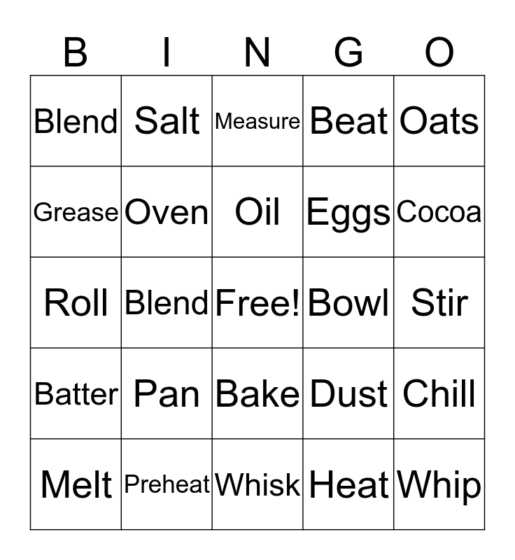 BAKING Bingo Card